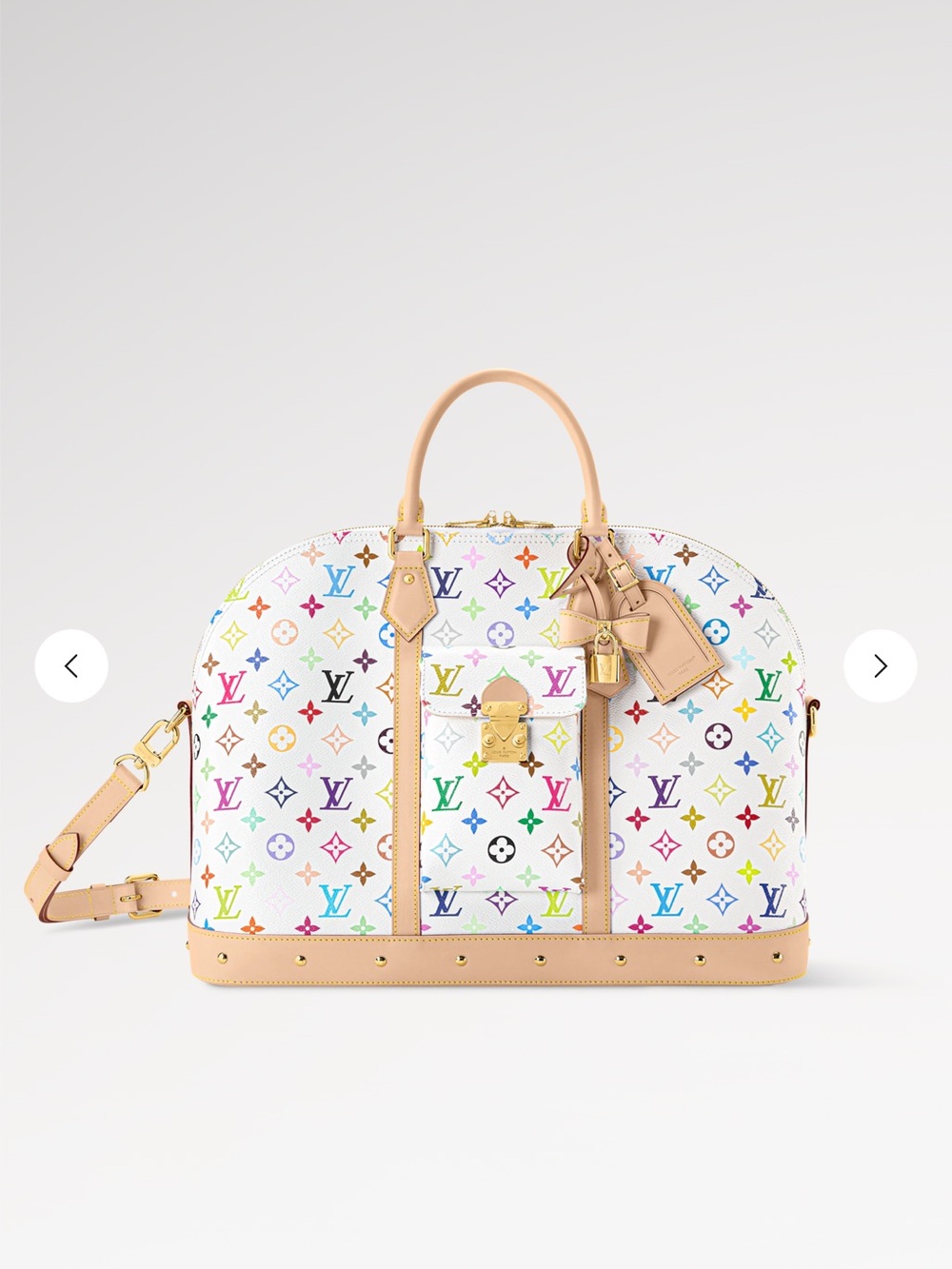 Louis Vuitton White Multicolor Monogram Alma Satchel with Natural Leather Trim